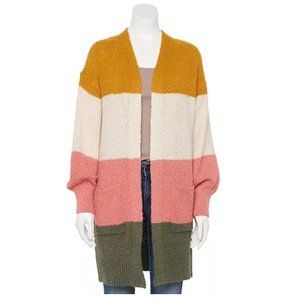 Color Block Open Cardigan with Pockets